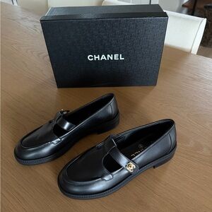Chanel 25k Black Moccasins Mary Jane Loafers